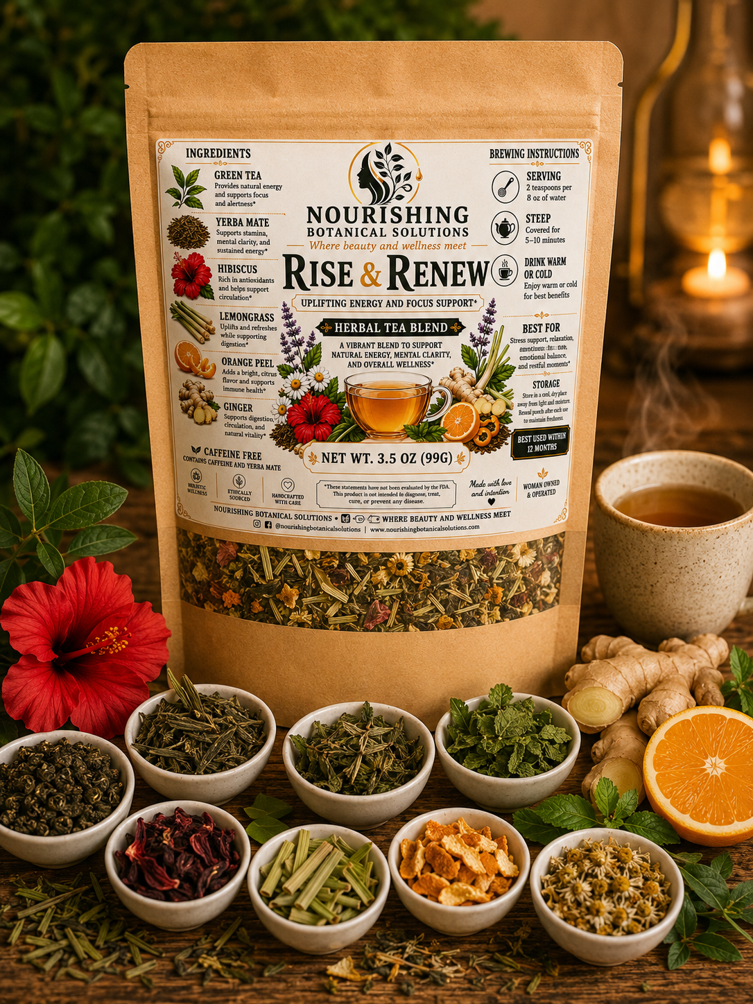 Rise & Renew Herbal Tea Blend
Uplifting Energy & Focus Support