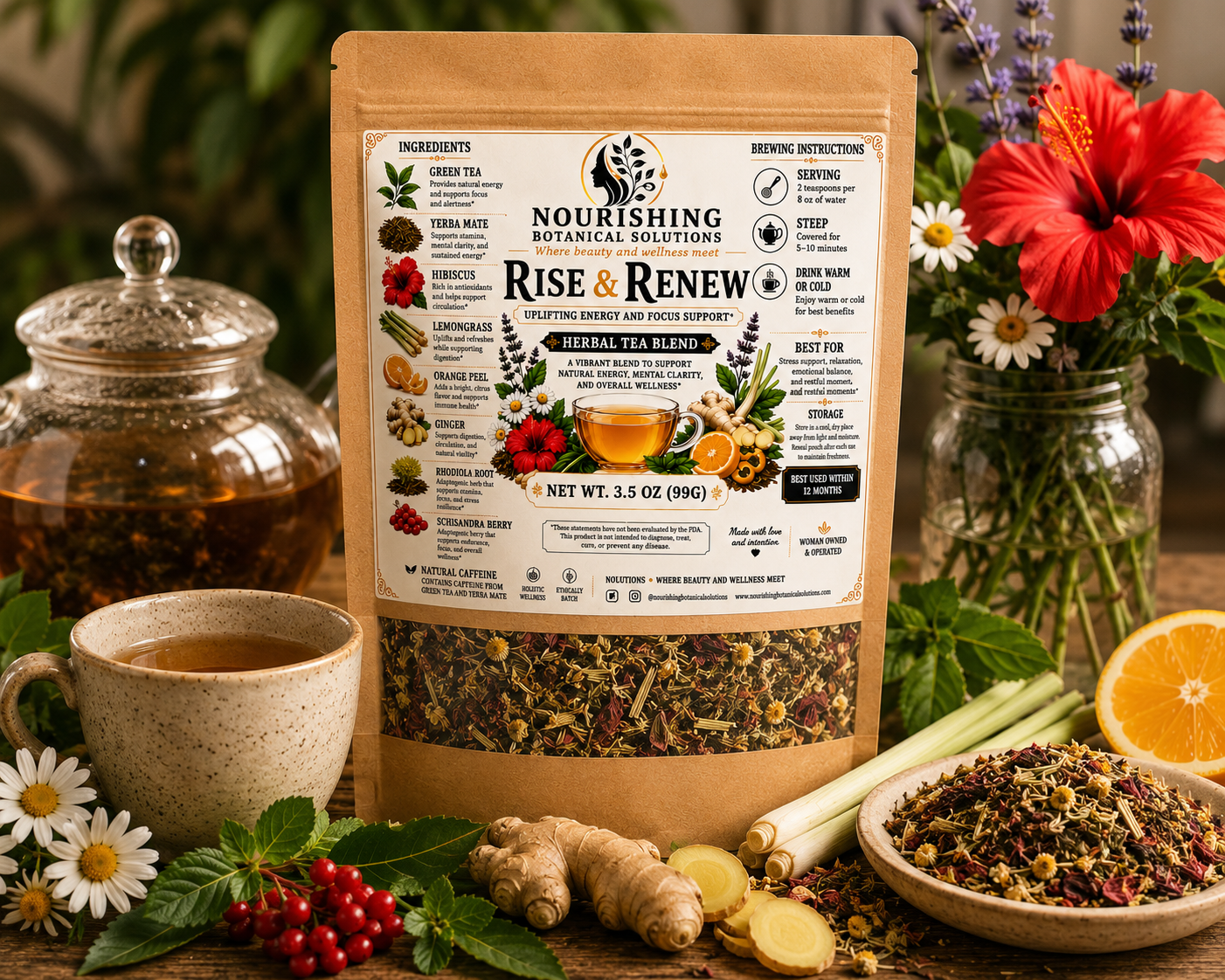 Rise & Renew Herbal Tea Blend
Uplifting Energy & Focus Support