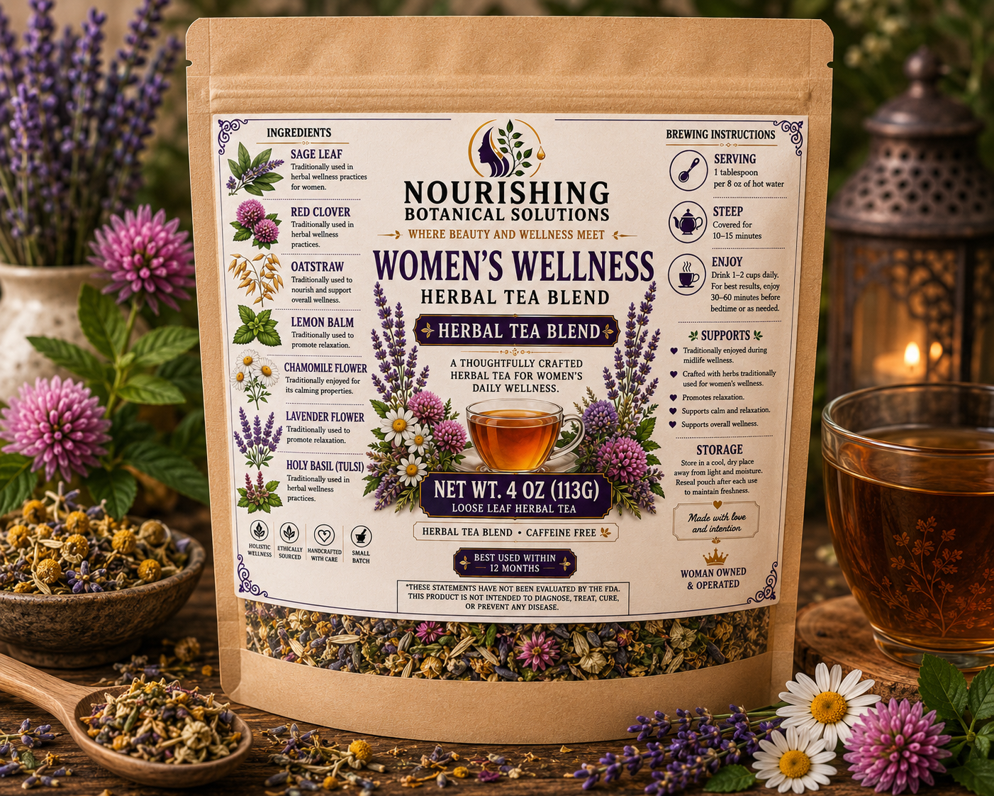 Women’s Wellness Herbal Tea Blend | Caffeine-Free Loose Leaf Herbal Tea | Botanical Tea for Daily Wellness |