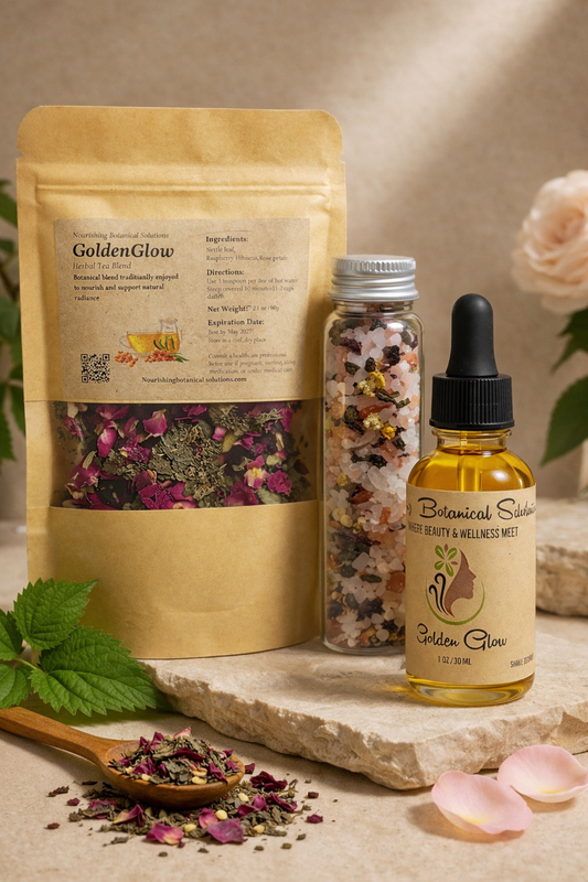 Golden Glow Mini Set Mother’s Day Wellness Gift | Herbal Tea & Botanical Bath Soak Set | Natural Self Care Gift Box | Spa Gift for Mom