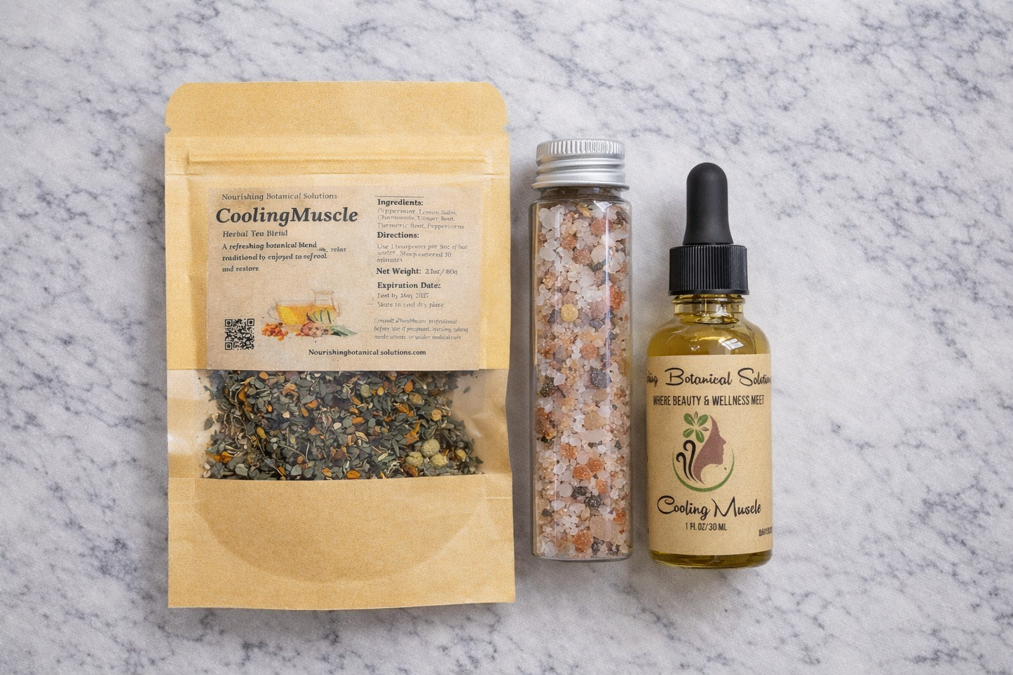 Cooling Muscle Set Mother’s Day Self Care Gift | Muscle Relief Herbal Tea & Bath Soak Set | Natural Wellness Gift for Mom | Relaxation Spa Box