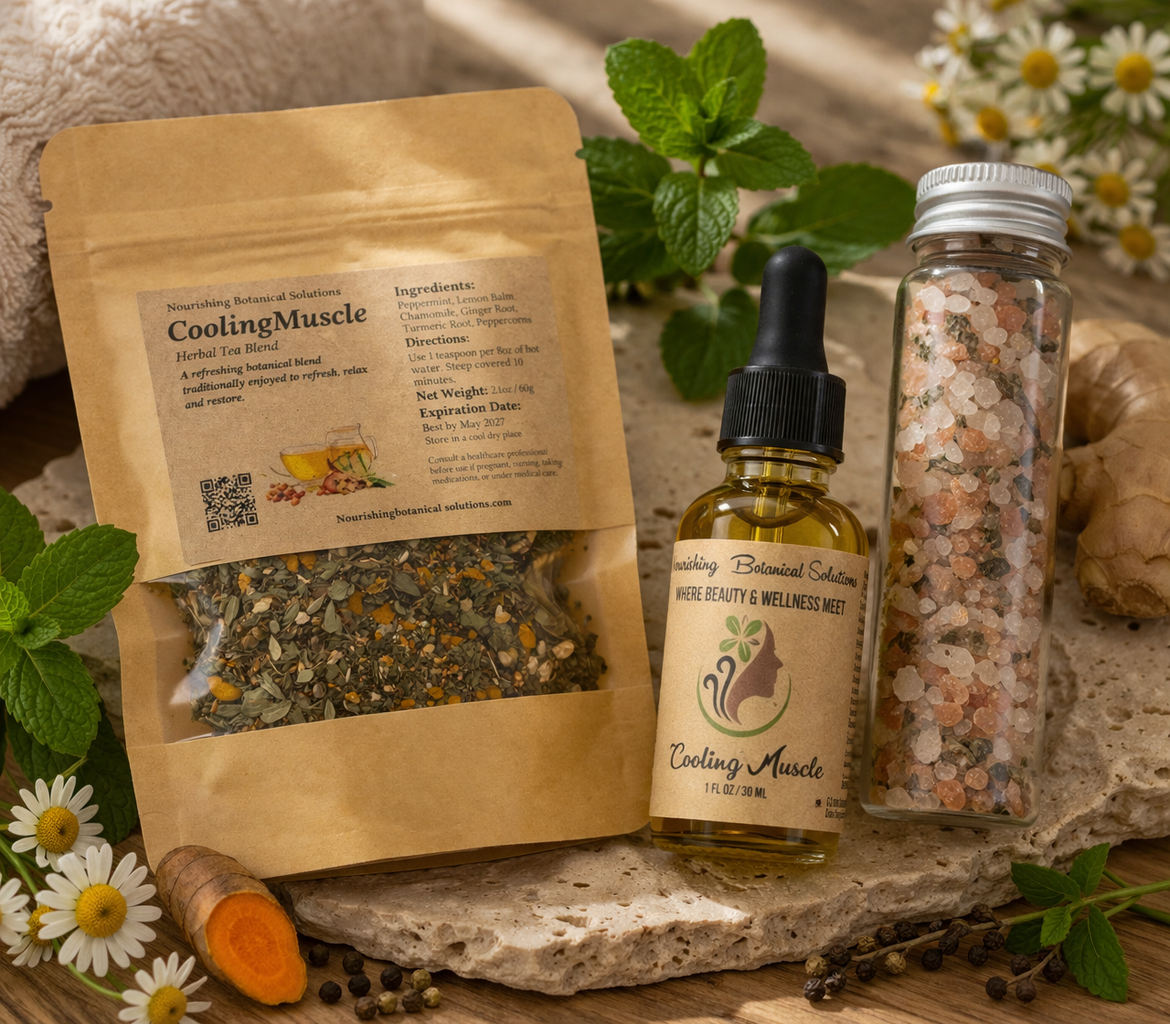 Cooling Muscle Set Mother’s Day Self Care Gift | Muscle Relief Herbal Tea & Bath Soak Set | Natural Wellness Gift for Mom | Relaxation Spa Box
