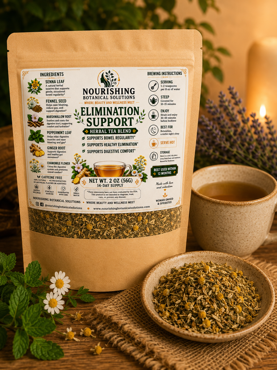 Elimination Support Herbal Tea Blend | 14-Day Herbal Cleanse | Supports Healthy Elimination & Digestive Comfort | 2 oz