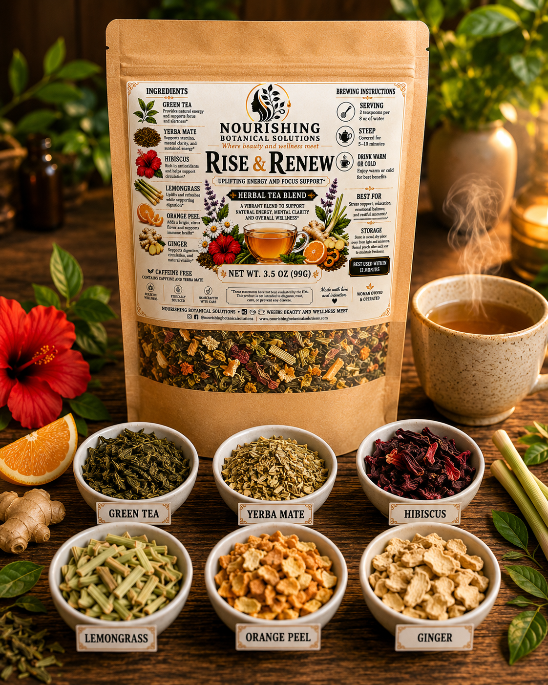 Rise & Renew Herbal Tea Blend
Uplifting Energy & Focus Support